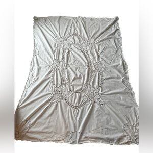 Farmhouse Country Dining White Crochet Tablecloth Cotton 82X64” Basket Weave